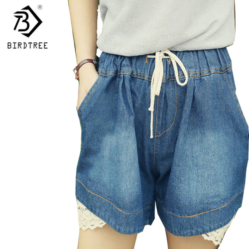 2018 Summer New Arrival Plus Size 5XL Women's Jeans Shorts Fashion High Waist Pockets Drawstring Waist Lace Trousers B85114X
