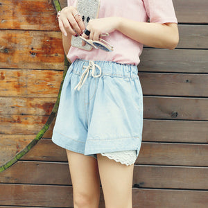 2018 Summer New Arrival Plus Size 5XL Women's Jeans Shorts Fashion High Waist Pockets Drawstring Waist Lace Trousers B85114X