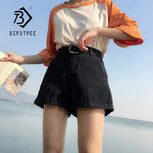 Load image into Gallery viewer, Plus Size 2XL 2019 Summer  Women&#39;s Shorts  Jeans High Waist With Pockets Straight Leg Black Jeans Elastic Waist Trousers B85103X