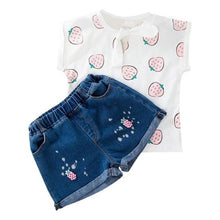 Load image into Gallery viewer, 2pcs/set Kids Clothes Set Girls Fruit Print T-shirt with Shorts Fashion Children Outfits Suit 2-6Y Baby Sweet Tops Jeans Pants