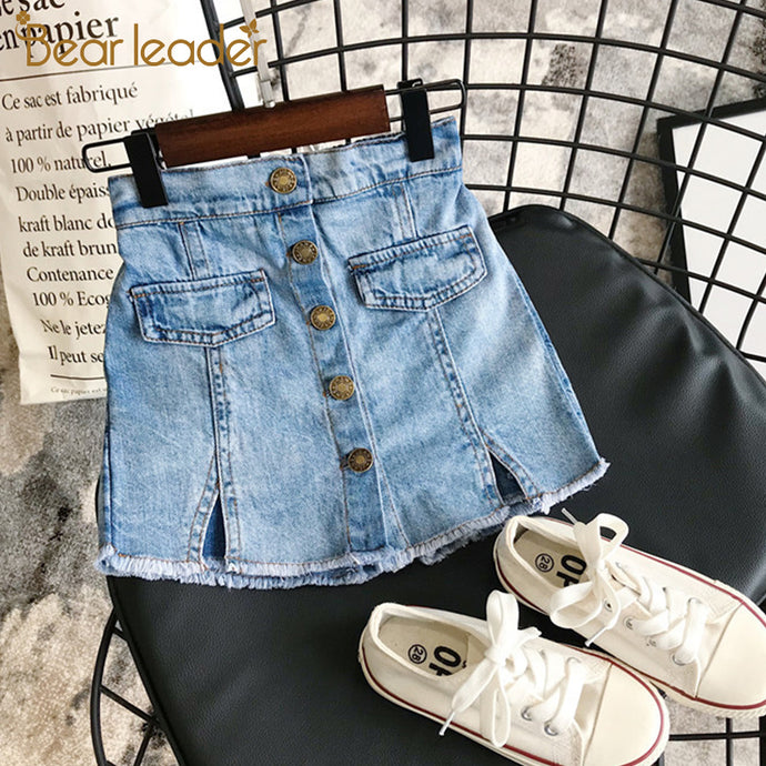 Bear Leader Girl Skirts 2019 New Summer Adorable Children Denim Solid Color Button Jeans Shorts Culottes Girls Clothing 3-7Yrs